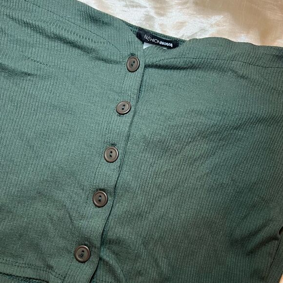 Dark Green Off-Shoulder Buttoned Top - Picture 3 of 3